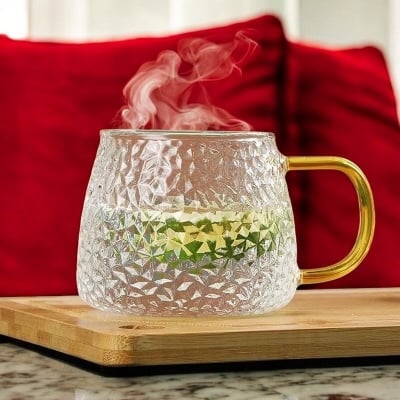 Picture of Golden Handle Borosilicate Glass Cup - 420ml Eco-Friendly Cup for Tea, Coffee, and Water Usage