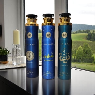 Picture of Hadia Arabic Air Freshener 3pcs Combo: AL HAYAT, KHALIFA & MASHHOOR | 300ml Each | Long-lasting Aroma