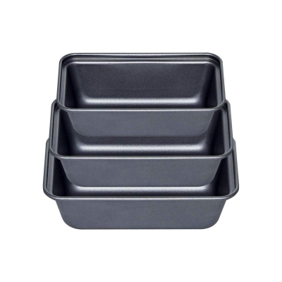 Picture of 3 pcs non-stick  square cake pan (Size= S, M, L) Made of Non-Stick Black Aluminum for Home Kitchen and Catering 20 cm  x 11.5 cm x 6 cm & 25 cm  x13 cm x 6 cm-Black