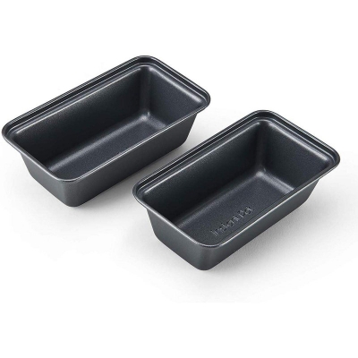 Picture of 2 pcs non-stick  square cake pan ( size=L&M) Made of Non-Stick Black Aluminum for Home Kitchen and Catering 20 cm  x 11.5 cm x 6 cm & 25 cm  x13 cm x 6 cm-Black