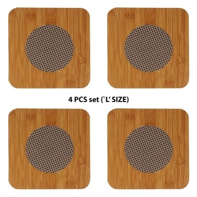 Picture of Set of 4 pcs (L size) Bamboo Insulation Heat Table Pad Coasters Eco-Friendly Tableware in Random Shape (17x17 cm)-Brown