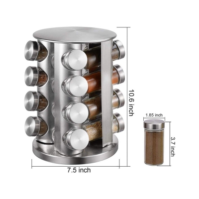 Picture of Spice Rack With 16 Jars, Countertop Spice Tower, Round Spice Rack, (NO Spices included), Countertop Spice Rack, Revolving Spice Rack Organizer for Seasoning Dried Herbs,16 Spice Jars-Silver