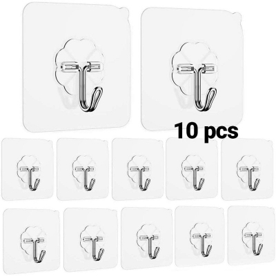 Picture of Adhesive Hooks Seamless Hooks No Scratch No Nails Adhesive Wall Hooks Nail Free Heavy Duty Transparent Hooks For Kitchen Bathroom Door Ceiling Hanger, 10 Pack - Wall Hook-transparent