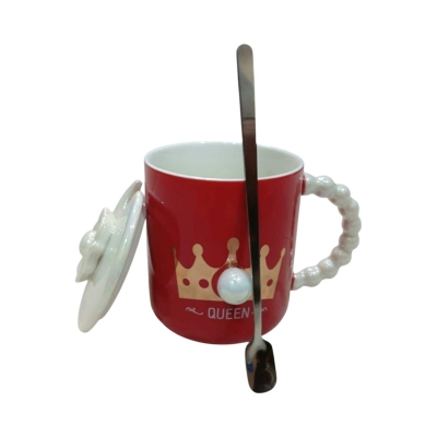 Picture of 450ML Creative Quinn  Ceramic Cup Water Cup red Mug Student Gift Cute Coffee Cup Mug wthe spoon-Red