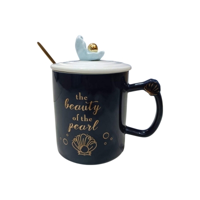 Picture of 1 pcs 450ML Creative black Quinn  Design  Ceramic Cup Water Cup red Mug Student Gift Cute Coffee Cup Mug wthe spoon-Black