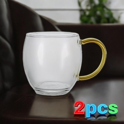 Picture of GPB49-2 350ml Borosilicate Glass Cup Set - Dishwasher Safe, Lightweight, Round Shape, Perfect for Milk, Juice, Coffee, or Smoothies, Available in Clear, Black, or Golden - Set of 2.