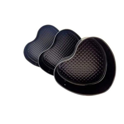 Picture of 3 Pcs Set Heart Shape Cake Mould Teflon Non Stick Removable Baking tin Black-Black