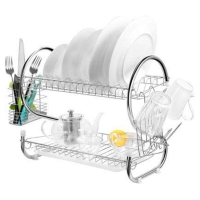 Picture of S-Shaped Dish Rack Tray Drain Bowl Rack for Kitchen Shelf-Silver