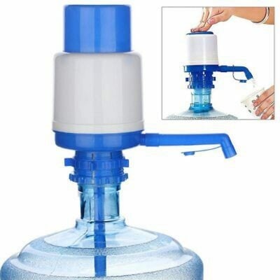 Picture of Pressure water pump with water bottle pump, manual pressure beverage pump, blue, extra small tubes and caps fit most 2-6 gallon water coolers-Blue
