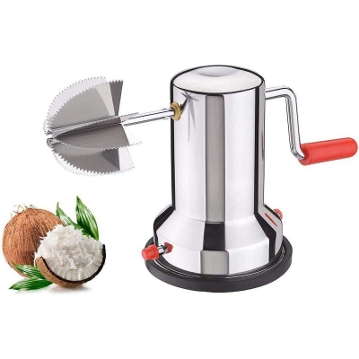 Picture of Latest Stainless Steel Coconut Scraper with Vacuum Base, Coconut Grater Machine, Coconut Crusher Manual Hand Roller, Coconut Chopper for Kitchen, Coconut Scrapper Tool (Silver)-Silver