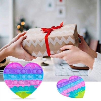 Picture of Pack of 1- Heart- Fidget Popping Sounds Toy, BPA Free Silicone, Push Bubbles Toy for Autism Stress Reliever, Sensory Toy- Light Color Pop It Toy-Multicolor