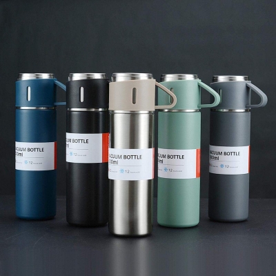 Picture of 500ml Stainless Steel Vacuum Flask Sets Thermos Bottles with Cups Insulated Water Bottle Coffee Termos Tumbler Travel Trip Mug-Multicolor