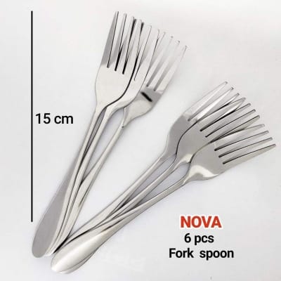 Picture of Nova Brand New Stainless Steel Fork Spoon (Set Of 6) 15Cm, Silver - Chopsticks-Silver