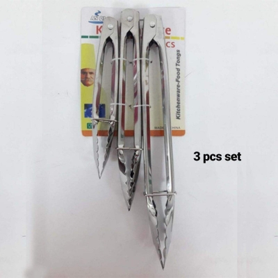 Picture of Set of 3 stainless steel conch tongs for food with sliding rings. Quality Construction - Dishwasher Safe - Metal - Kitchen Accessories - Kitchen Accessories-Silver