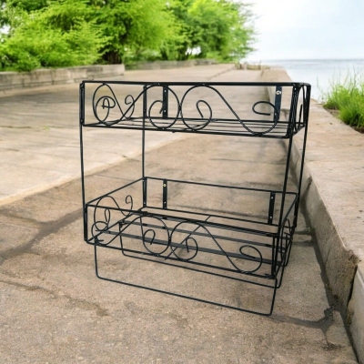 Picture of Durable Black Metal Quran and Book Stand – 2 Layers with 3 Jainamaz Hangers – Wall Mount for Home or Mosque.