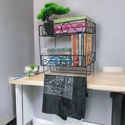 Picture of Sturdy 2-Layer Black Metal Quran and Book Stand with Jainamaz Hangers – Iron Construction, 14.5x10x12 Inches – Perfect for Home or Mosque Decor