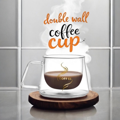 Picture of High Borosilicate 350ml Heat Resistant Double Wall Glass Coffee Cup, Eco-Friendly Design for Tea, Coffee, and Water - 16oz Transparent Sublimation Glass Cup.