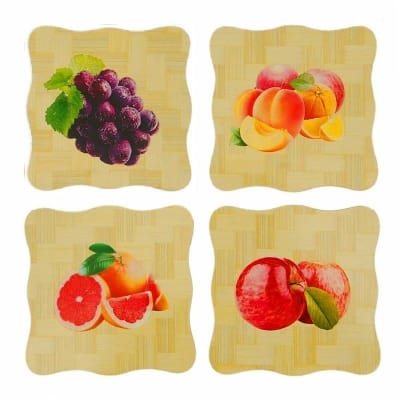 Picture of Bamboo Tea Coaster Heat Pad for Hot Coffee Home Office Kitchen Dining Table Top Set of 4-Brown