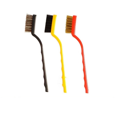 Picture of 3 PCs Mini Wire Brush Set Brass Nylon Stainless Steel Bristles Household Cleaning Brush for Stove Burner Tiles Tap etc-Multicolor
