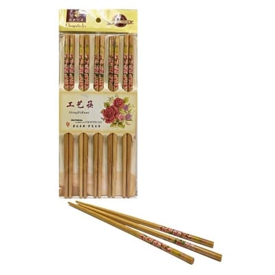 Picture of Set of 5 Pairs Designer Natural Round Bamboo Reusable Chopsticks-Brown