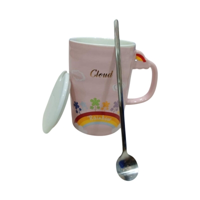 Picture of 450ML Creative unicorn Design  Ceramic Cup Water Cup red Mug Student Gift Cute Coffee Cup Mug withe spoon-Pink