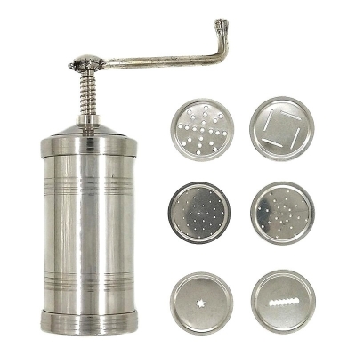 Picture of Stainless Steel Indian Made Sevanazhi Sevai Nazhi Sev Sancha Gathiya Murukulu Janthikulu Idiyappam Maker with Free 6 Different Jali-Silver