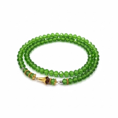 Picture of Premium Emerald Green Crystal Islamic Prayer Beads Tasbih (99 Beads) | High-Quality Misbaha Rosary Tesbeeh for Muslim Dhikr Meditation & Worship | Elegant Gold Clasp Accessory Gift for Men & Women