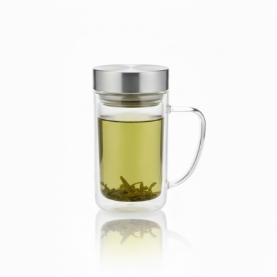Picture of Premium Borosilicate Double Walled Glass Tea Mug with Stainless Steel Infuser and Leakproof Lid 525ml Large Capacity Insulated Coffee Cup for Office Home Use Heat Resistant Drinkware with Ergonomic Glass Handle.