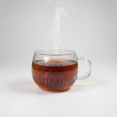Picture of Premium Borosilicate Glass Coffee Mug with Good Morning Print Heat Resistant Transparent Round Cup for Tea Milk Juice Yogurt Breakfast Beverage and Stylish Kitchen Drinkware Gift for Family and Friends.
