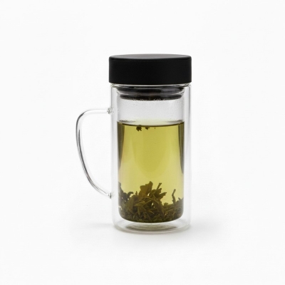 Picture of Premium Double Wall Borosilicate Glass Tea Infuser Bottle for Office and Home Use, Heat Resistant Leakproof Glass Water Bottle with Stainless Steel Strainer, Perfect for Brewing Loose Leaf Tea and Coffee.