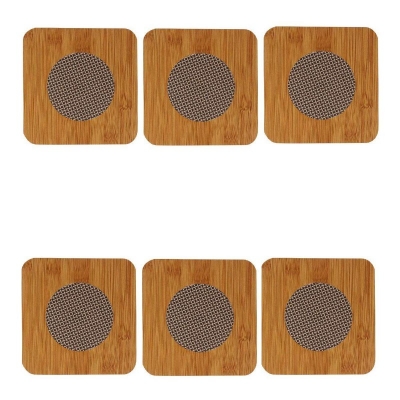 Picture of 6 pcs set (M size) Bamboo Wood Coasters or Heat Insulation Pad / Table Mats Placemats for hot pan (16 X 16 Cm)-Brown