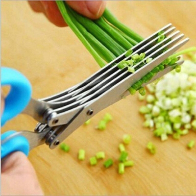 Picture of Multi-Functional Stainless Steel Kitchen  5 Layers Scissors for Kitchen use Cut Herb Spices Cooking Tools Vegetable Cutter with Cleaning Brush-Multicolor