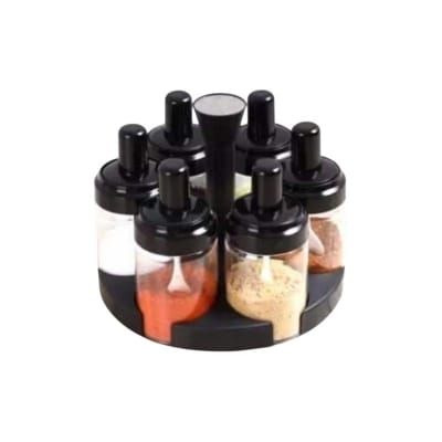 Picture of 6 pcs Spice Rotating Bottles And (360 Degree rotate) Stand-Black