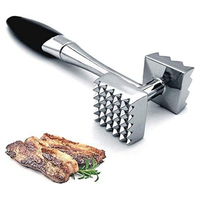 Picture of Meat Hammer Used for Steak, Chicken, Fish Meat Pounder with Rubber Comfort Grip Handle-Silver