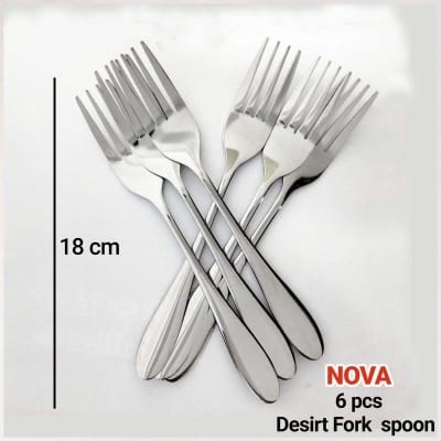 Picture of (Set Of 6) Nova Brand New Stainless Steel Desert Fork Spoon,6 Pcs Set, Silver - Chopsticks-Silver