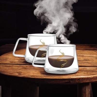 Picture of High Borosilicate 350ml Heat Resistant Double Wall Glass Coffee Cup, Eco-Friendly Design for Tea, Coffee, and Water - 16oz Transparent Sublimation Glass Cup (2 pcs).