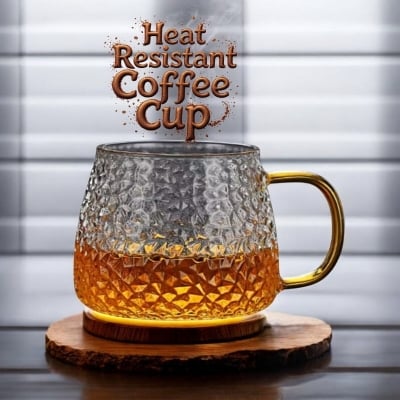 Picture of 420ml Transparent Borosilicate Glass Cup - Golden Handle, Eco-Friendly for Tea and Coffee Serving