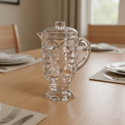 Picture of Elegant Geometric Faceted Acrylic Pitcher with Lid – Crystal Effect Serving Jug