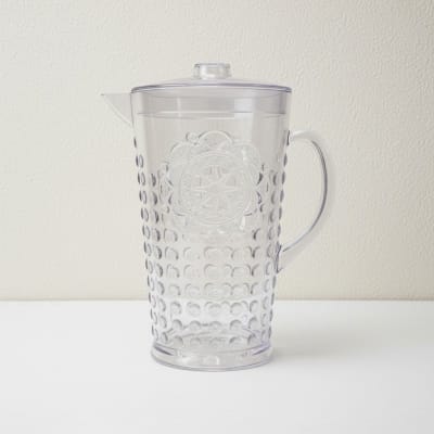 Picture of Crown Jug 2.3L Transparent Pitcher with Lid | Premium BPA Free Plastic Water Juice Iced Tea Beverage Server | Durable & Unbreakable Vintage Embossed Design for Home Kitchen Party Dining | Food Grade Acrylic Look Drink Dispenser