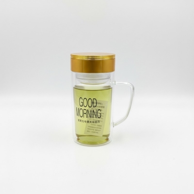 Picture of Premium Double Wall Borosilicate Glass Tea Mug with Removable Glass Infuser and Gold Lid, Heat Resistant Insulated Coffee Cup for Office Home, Eco-Friendly Loose Leaf Tea Steeper and Infuser Bottle.