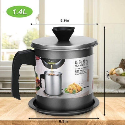 Picture of Oil Grease Filter Strainer Pot Stainless Steel Oil Storage Can Container With Strainer For Storing Frying Oil Cooking Grease-Black