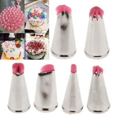 Picture of 12 Piece/Set Rose Tulip Icing Piping Nozzle Cake Decorating Tip Tool Mold-Silver