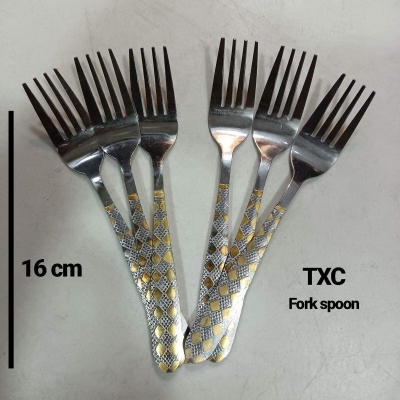 Picture of TXC 6 pcs golden design Brand new Stainless Steel Fork Spoon (Set of 6) 15cm, Silver-Silver