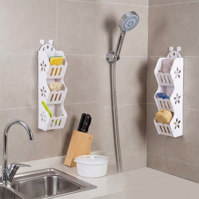 Picture of 1 pcs 3 Layers Storage Rack Shelf Wall Hanging Organizer 1 pcs white-White