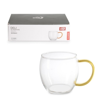 Picture of GPB49-2 350ml Glass Cup - Modern Borosilicate Glass for Milk, Juice, Smoothie, and Coffee, Lightweight, Dishwasher Safe, Available in Clear, Black, and Golden Colors, Perfect for Stylish Drinkware Collection.
