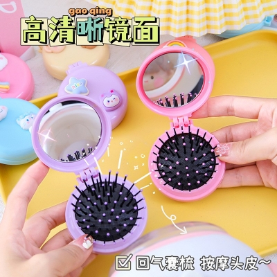 Picture of 1pcs Round Folding Comb with Mirror,Girls Hair Comb Mini Hair Brushes Mini Round Hair Comb Folding Travel Hair Brush Travel Size Hair Massage Comb for Women and Girls,Random Color and Style