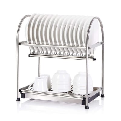 Picture of 2-Tier Dish Drying Rack, Dish Drainer with Draining Tray, Premiun 18/10 Stainless Steel-Silver
