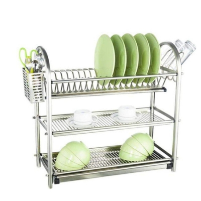 Picture of Stainless Steel 3 Tier Holder Dish Drainer Rack for Kitchen Crockery Cutlery Plates Utensils Stand Holder Glass Storage-Silver