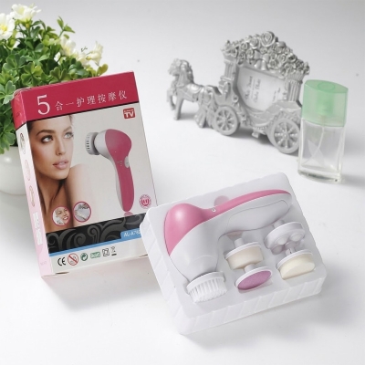 Picture of 5 in 1 Face Cleansing Brush Silicone Facial Brush Deep Cleaning Pore Cleaner Face Massage Skin Care Waterproof Facial Brush-Pink