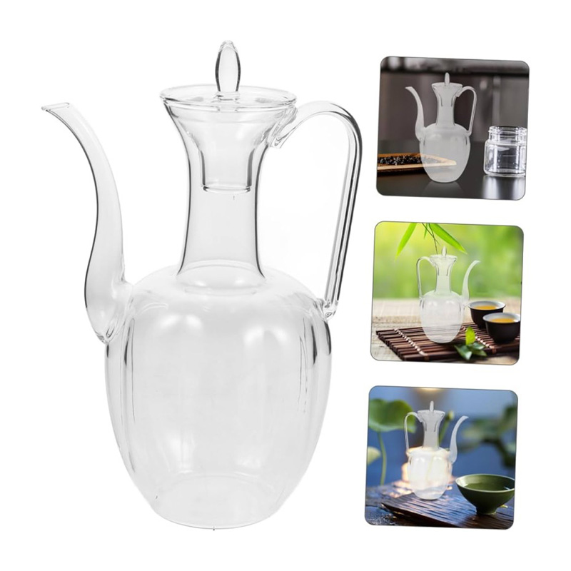 Picture of glass Heating Tea Set Ceramic Long Mouth Green Tea Teapot Imitated Song Handle Pot High Borosilicate Glass Home 550 ml